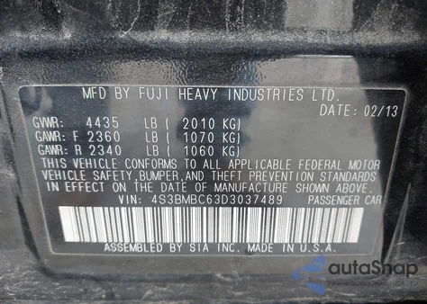 2013 Subaru Legacy 2.5I Premium z USA, uszkodzony, nr VIN 4S3BMBC63D3037489